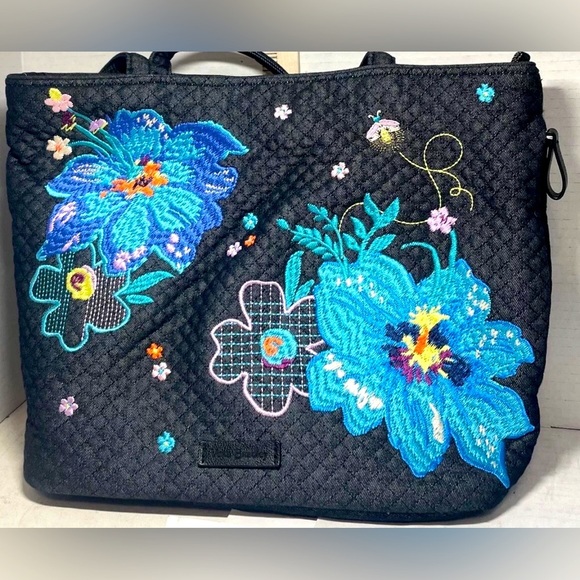 Vera Bradley 'Denim Navy Midnight Garden' Turquoise Floral Embroidered & Quilted - Picture 10 of 16